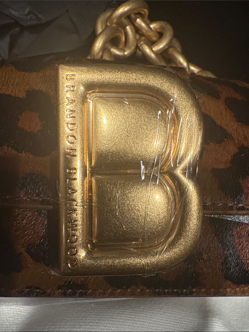 Brandon Blackwood Leopard Mini Bag with Bold Gold Chain - Picture 2 of 3